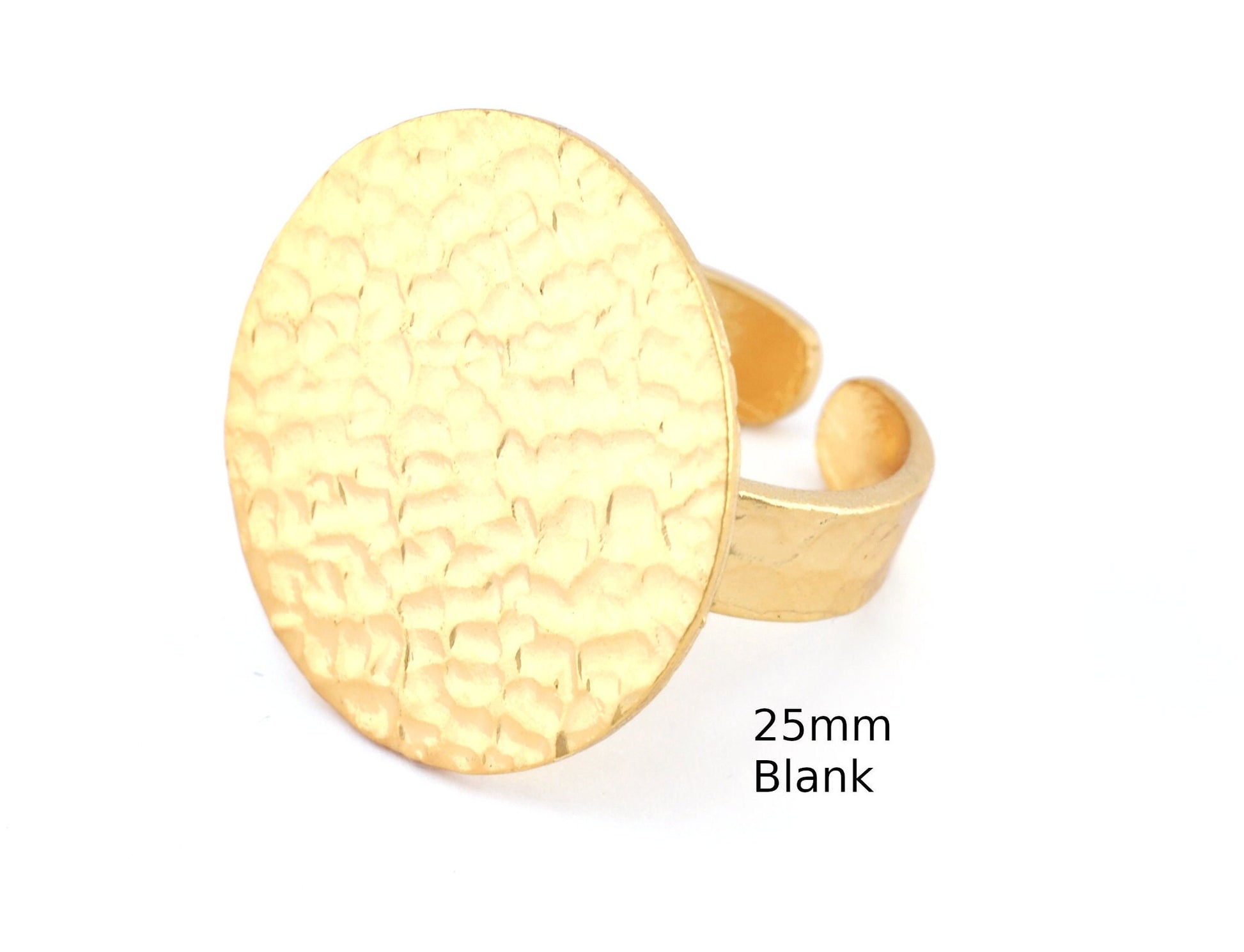 Round Hammered Adjustable Ring Blank - Shiny Gold Plated Brass (25mm Blank ) 4951