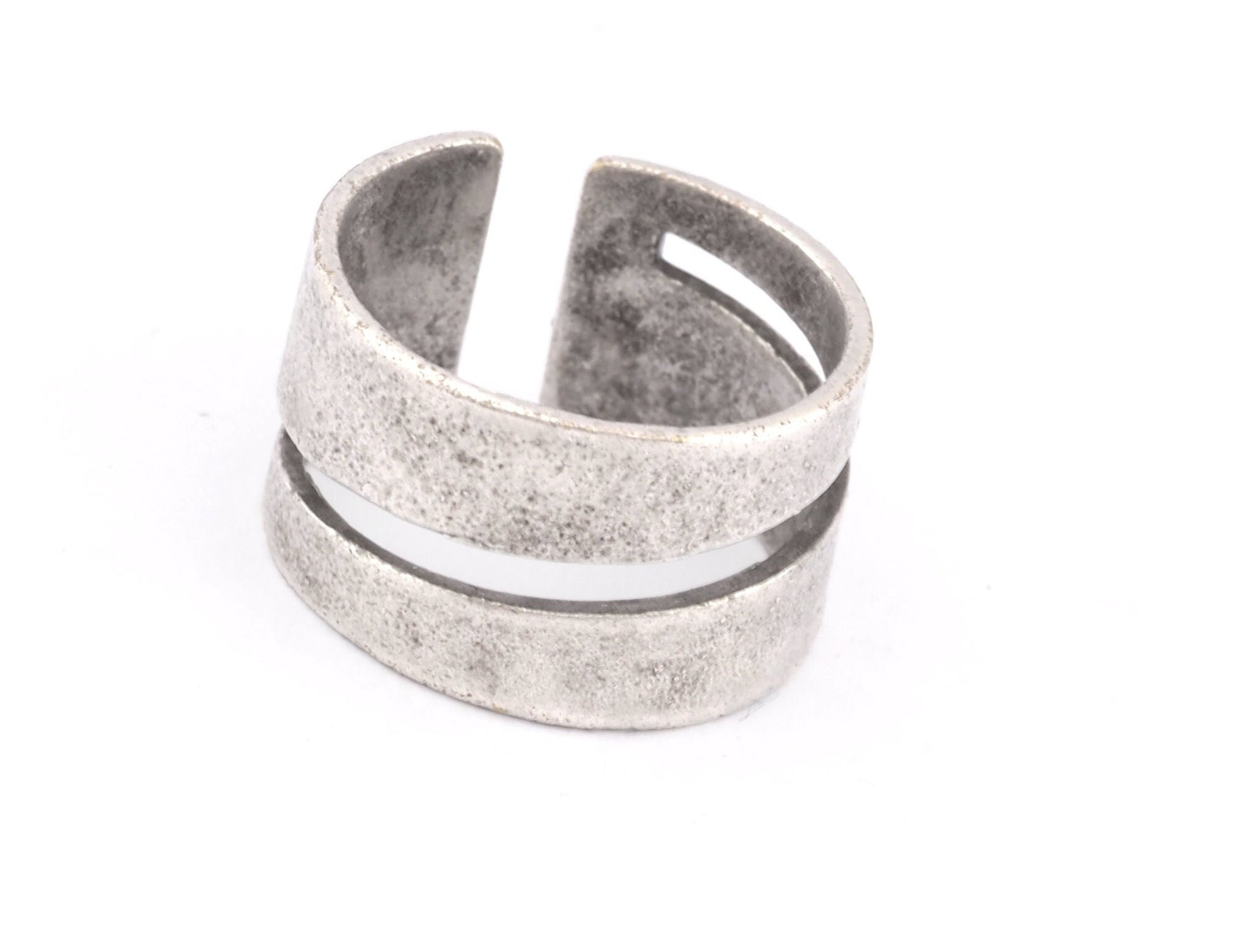 Line Minimalist Band Ring Adjustable Antique Silver Plated Brass (16.5mm 6US inner size) 4130