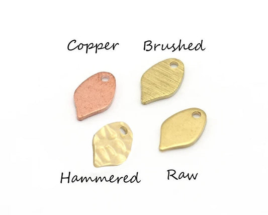 Drop Charms Raw Hammered - Brushed Brass - Copper 10x6mm 0.8 mm 1 holes Findings 4920