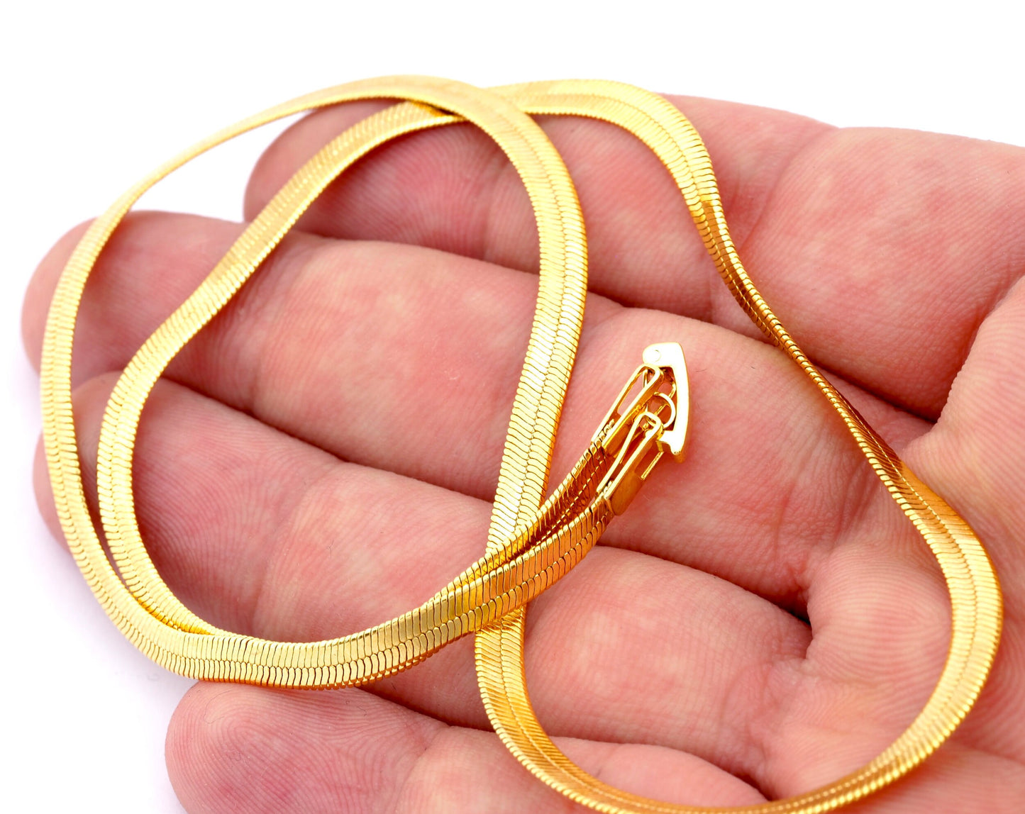 Flat Snake Gold Plated brass bracelet - Necklace chains (optional length) 4mm with connector 4665