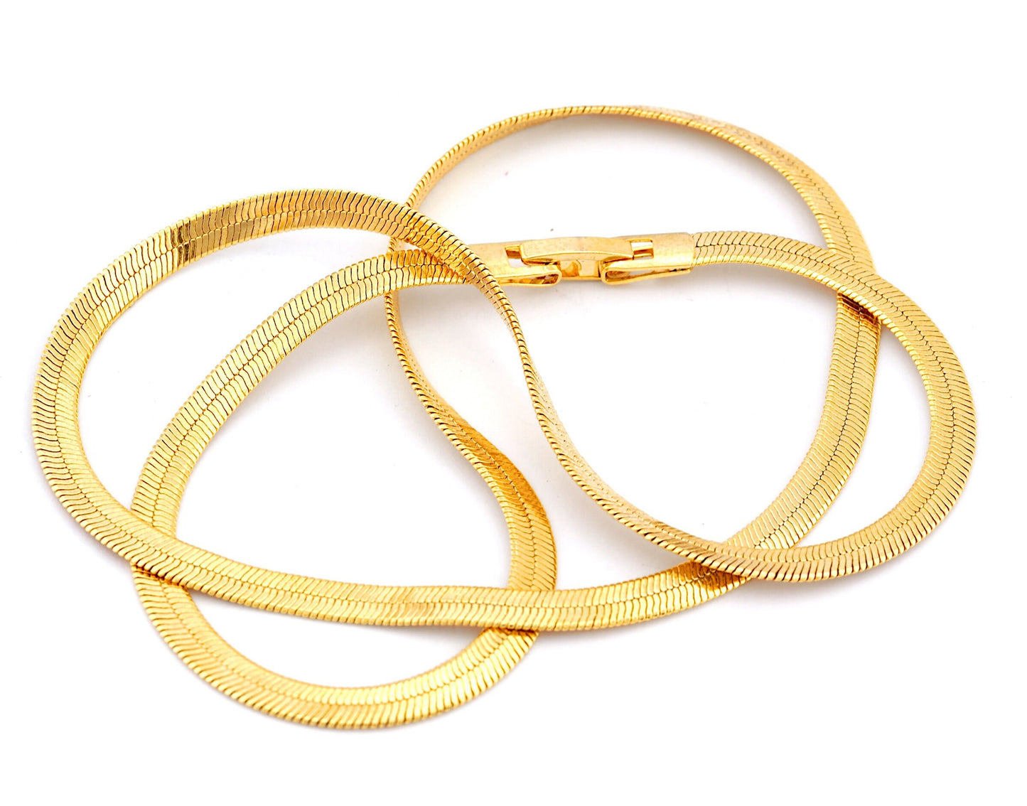 Flat Snake Gold Plated brass bracelet - Necklace chains (optional length) 4mm with connector 4665