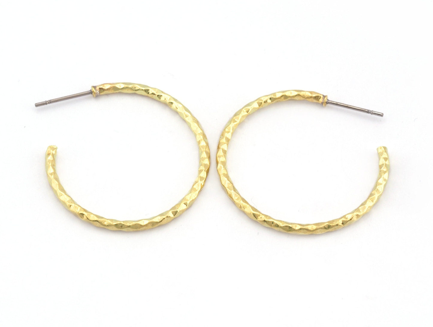 Textured Hoop Earrings Stud, Raw brass , textured 30mm 2099