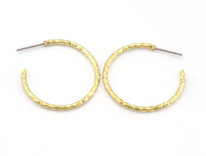 Textured Hoop Earrings Stud, Raw brass , textured 30mm 2099