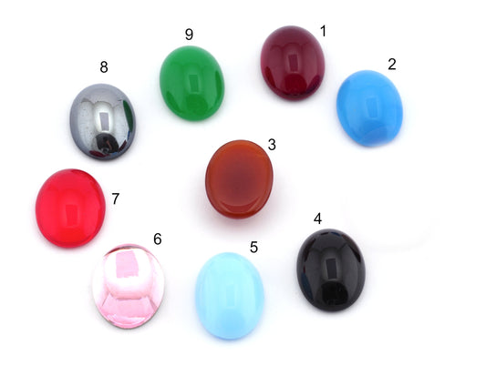 Glass 13x18mm Red Czech Oval Flat Back Cabochons CAB76