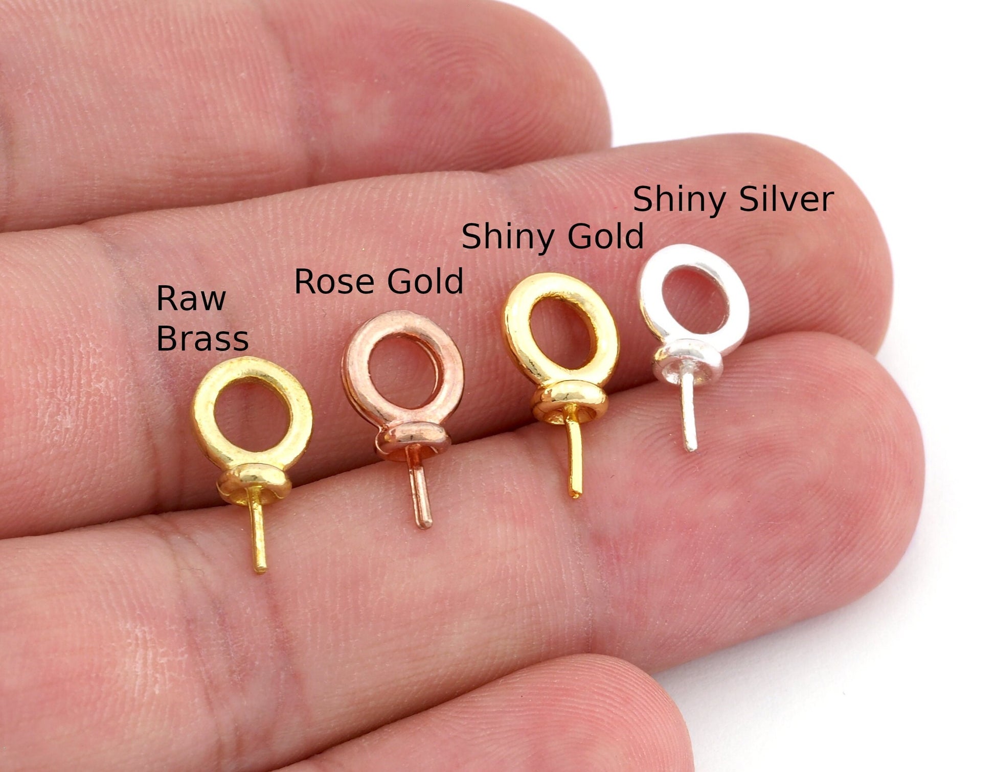 Pearl Cup Bail Mounting Shell Holder, Peg up eyes screw eyes, Cup, raw brass, Rose gold, Shiny silver, Shiny gold inner hole 5mm oz983-72