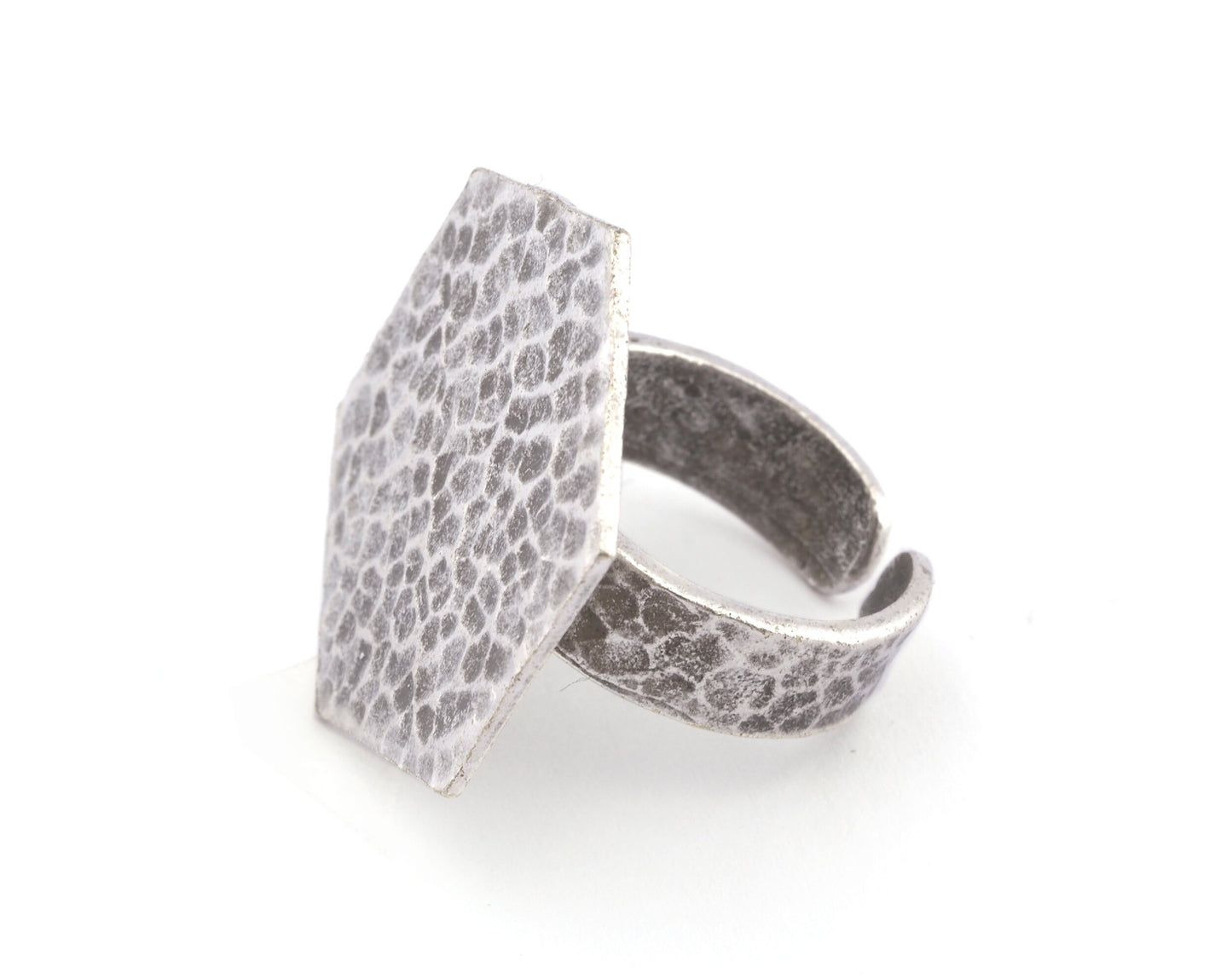 Hexagonal Hammered Adjustable Ring Blank - Antique Silver Plated Brass (25mm Blank ) 4952