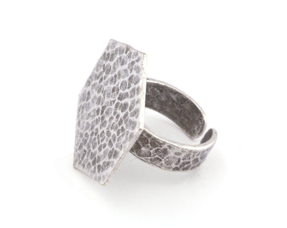 Hexagonal Hammered Adjustable Ring Blank - Antique Silver Plated Brass (25mm Blank ) 4952