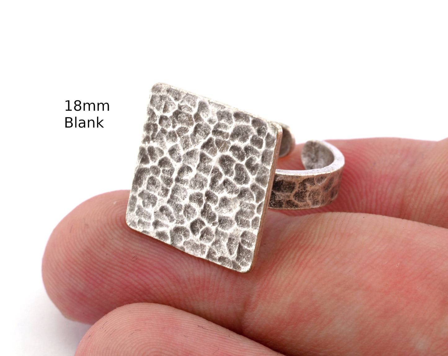 Square Hammered Adjustable Ring Blank - Antique Silver Plated Brass (18mm Blank ) 4950