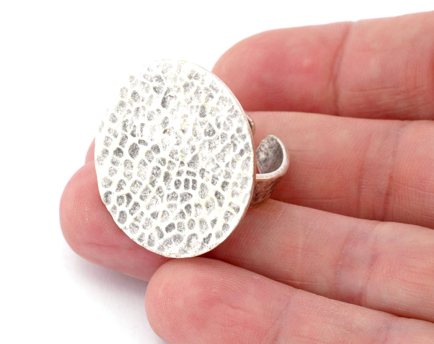 Hammered Adjustable Ring Blank - Antique Silver Plated Brass (30mm Blank ) 4916