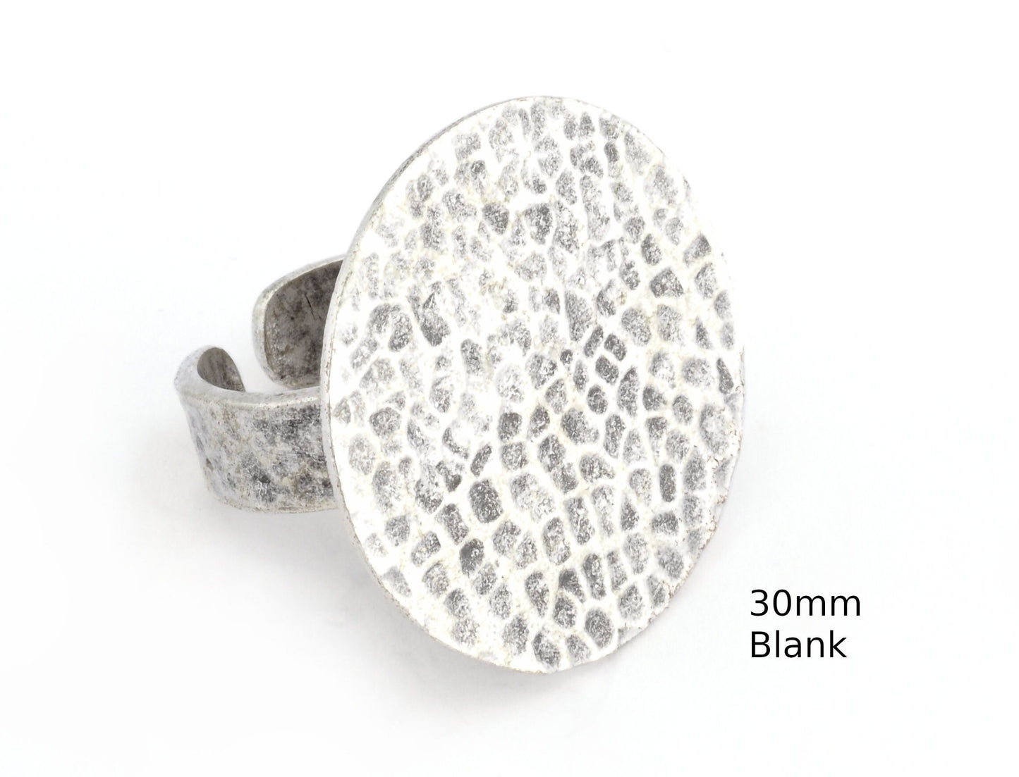 Hammered Adjustable Ring Blank - Antique Silver Plated Brass (30mm Blank ) 4916