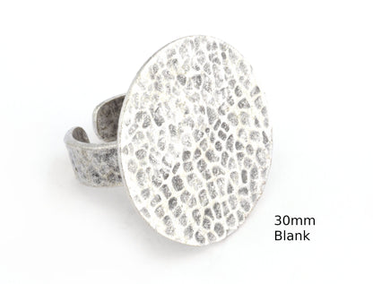 Hammered Adjustable Ring Blank - Antique Silver Plated Brass (30mm Blank ) 4916