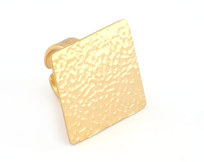 Square Hammered Adjustable Ring Blank Bezel Base - Shiny Gold Plated Brass (28mm Blank ) 4933