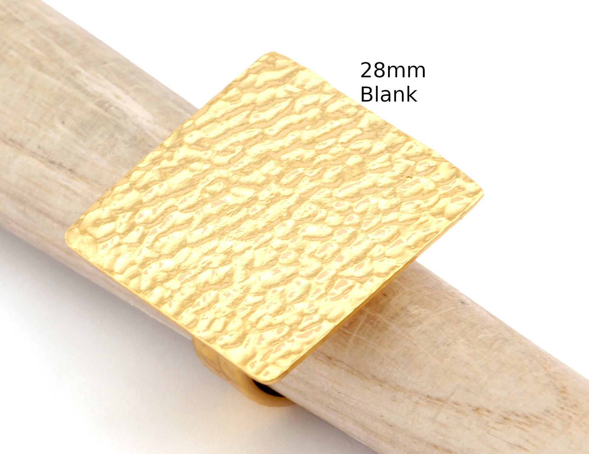 Square Hammered Adjustable Ring Blank Bezel Base - Shiny Gold Plated Brass (28mm Blank ) 4933