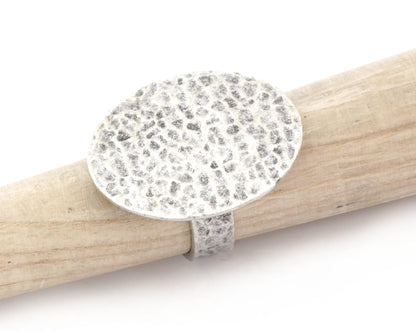 Oval Hammered Adjustable Ring Blank Bezel Base - Antique Silver Plated Brass (30x23mm Blank ) 4935