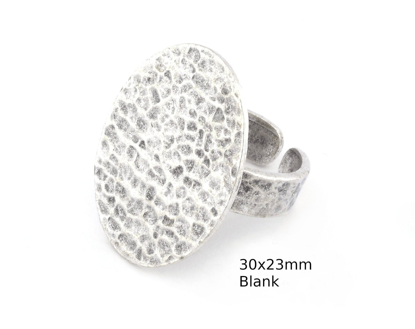 Oval Hammered Adjustable Ring Blank Bezel Base - Antique Silver Plated Brass (30x23mm Blank ) 4935