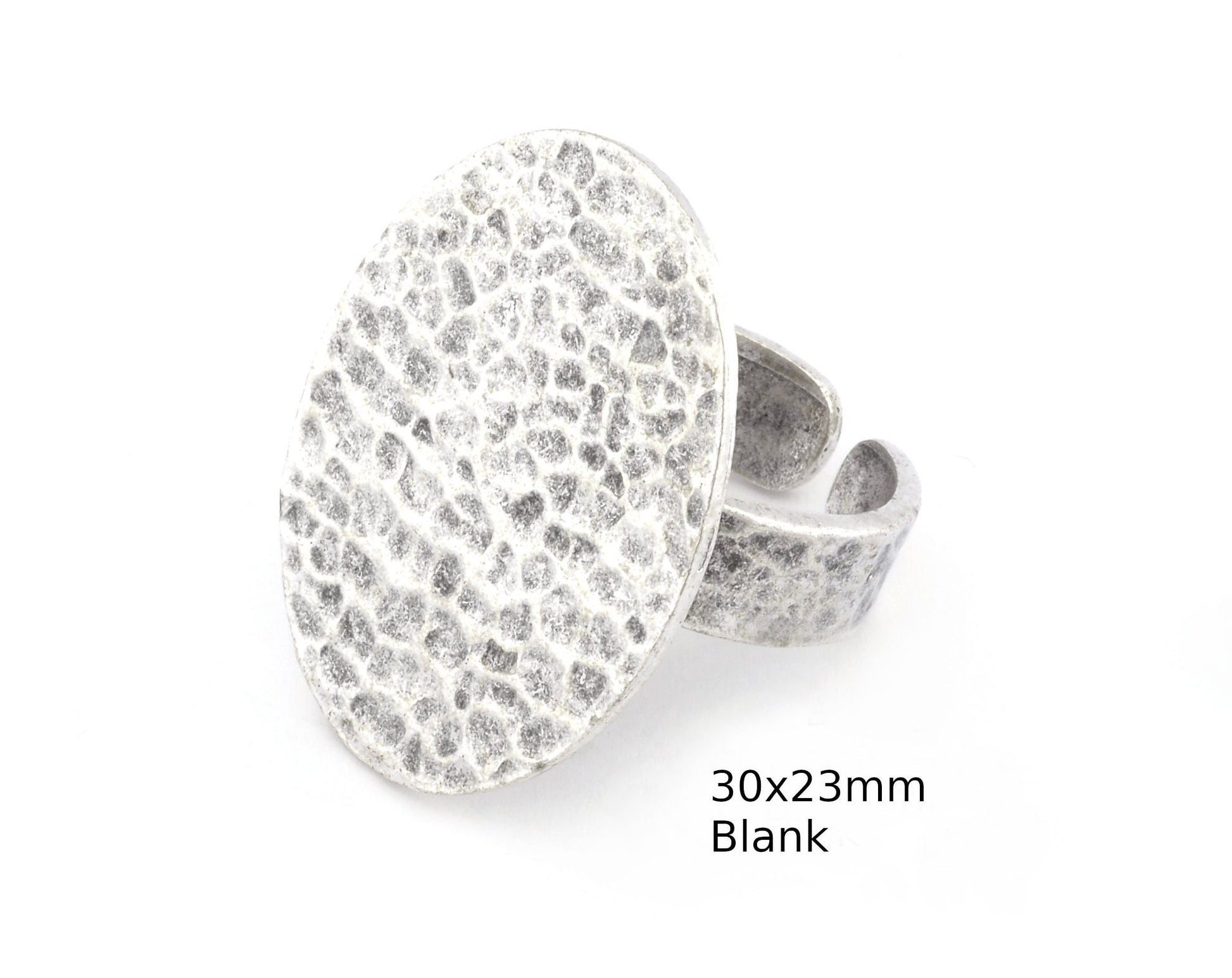 Oval Hammered Adjustable Ring Blank Bezel Base - Antique Silver Plated Brass (30x23mm Blank ) 4935