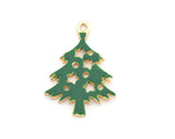 Decorated Tree Pine Charms Pendant Enamel filled - Shiny Gold Plated Brass 25x18mm 1.5 mm 1 hole chams 4868