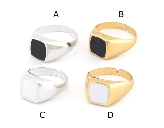 Signet Square Ring Adjustable - enamel filled brass shiny silver - shiny gold plated (7US - 9 US size - Adjustable ) Oz4676