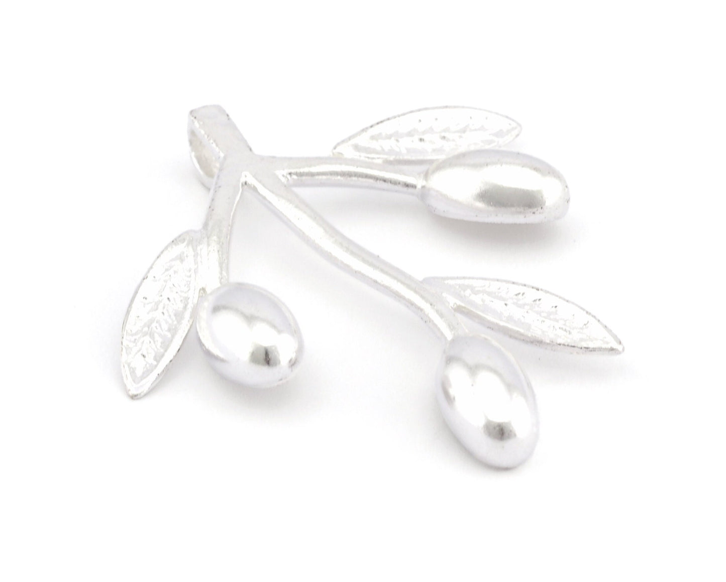 Olives Branch Leaf Charms Pendant Shiny Silver Plated Brass - 45x44mm 4937