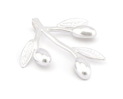 Olives Branch Leaf Charms Pendant Shiny Silver Plated Brass - 45x44mm 4937