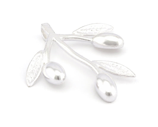 Olives Branch Leaf Charms Pendant Shiny Silver Plated Brass - 45x44mm 4937