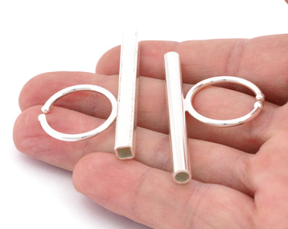 Square Round Tube Adjustable Ring Blank - Shiny Silver Plated Brass (50mm Tube ) 4917 - 5037