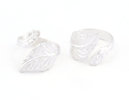 Leaf Ring Adjustable Shiny Silver Plated brass (17.5mm 7US inner size) OZ765
