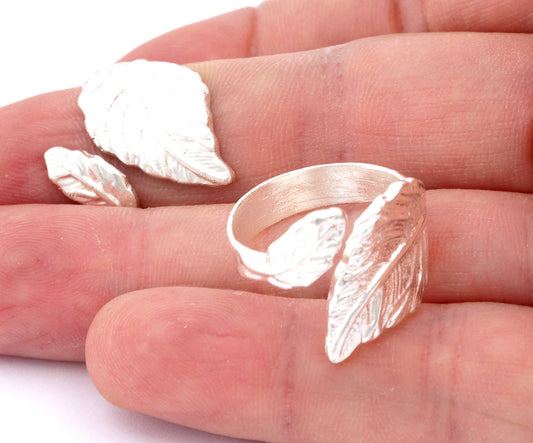 Leaf Ring Adjustable Shiny Silver Plated brass (17.5mm 7US inner size) OZ765