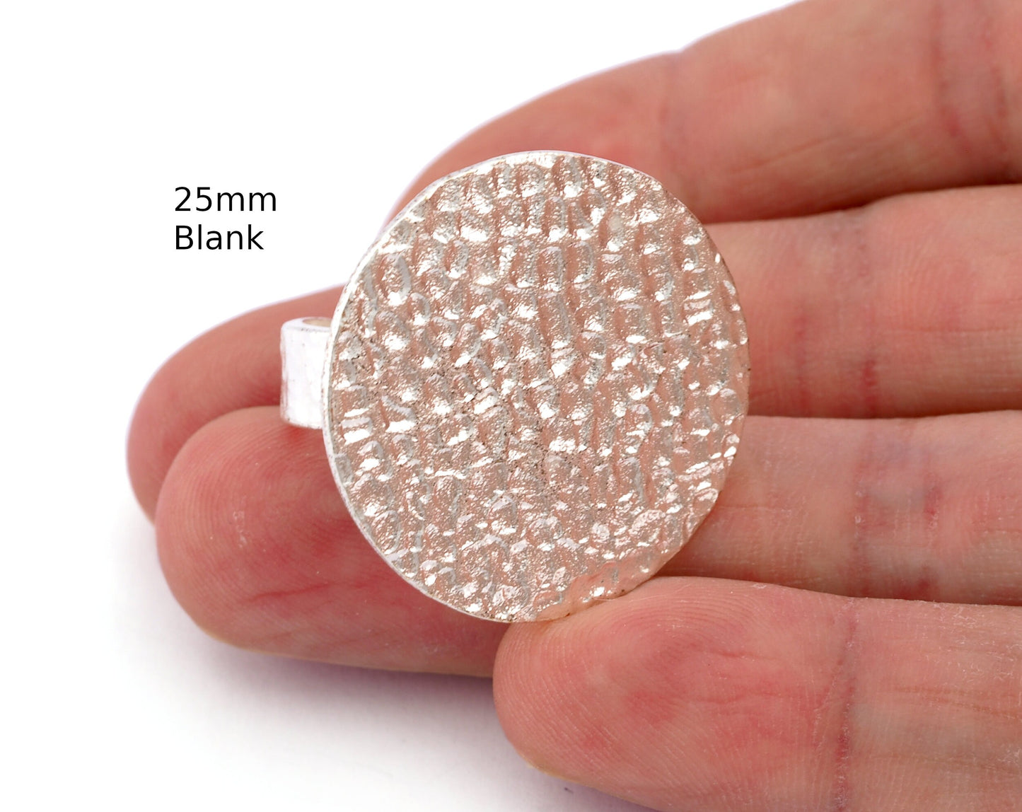 Round Hammered Adjustable Ring Blank - Shiny Silver Plated Brass (25mm Blank ) 4951
