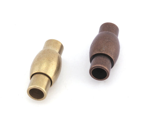 Leather cord (Both side magnetic STRONG) clasp connector Raw, Antique Copper plated brass solid brass 20x9mm (4.5mm 1.77" Hole) MCL4 4973