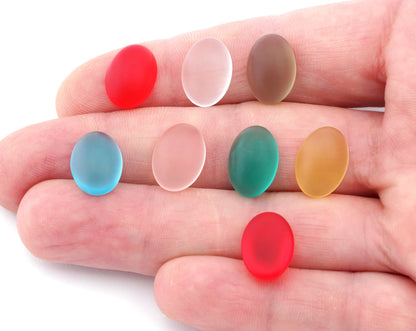 Sea Glass 10x14mm Red Czech Oval Flat Back Cabochons CAB87