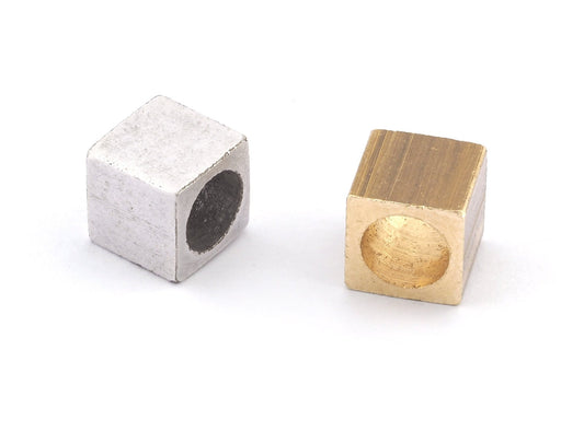 Raw brass - Antique silver plated , 8x8mm 5/16"x5/16" (6mm 1/4" hole ) bab6 415