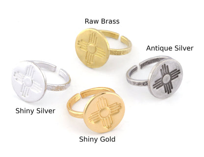 Zia Ring Round Adjustable Raw Brass - Shiny silver - Antique silver - Shiny gold (7US - 9US blank) OZ4979