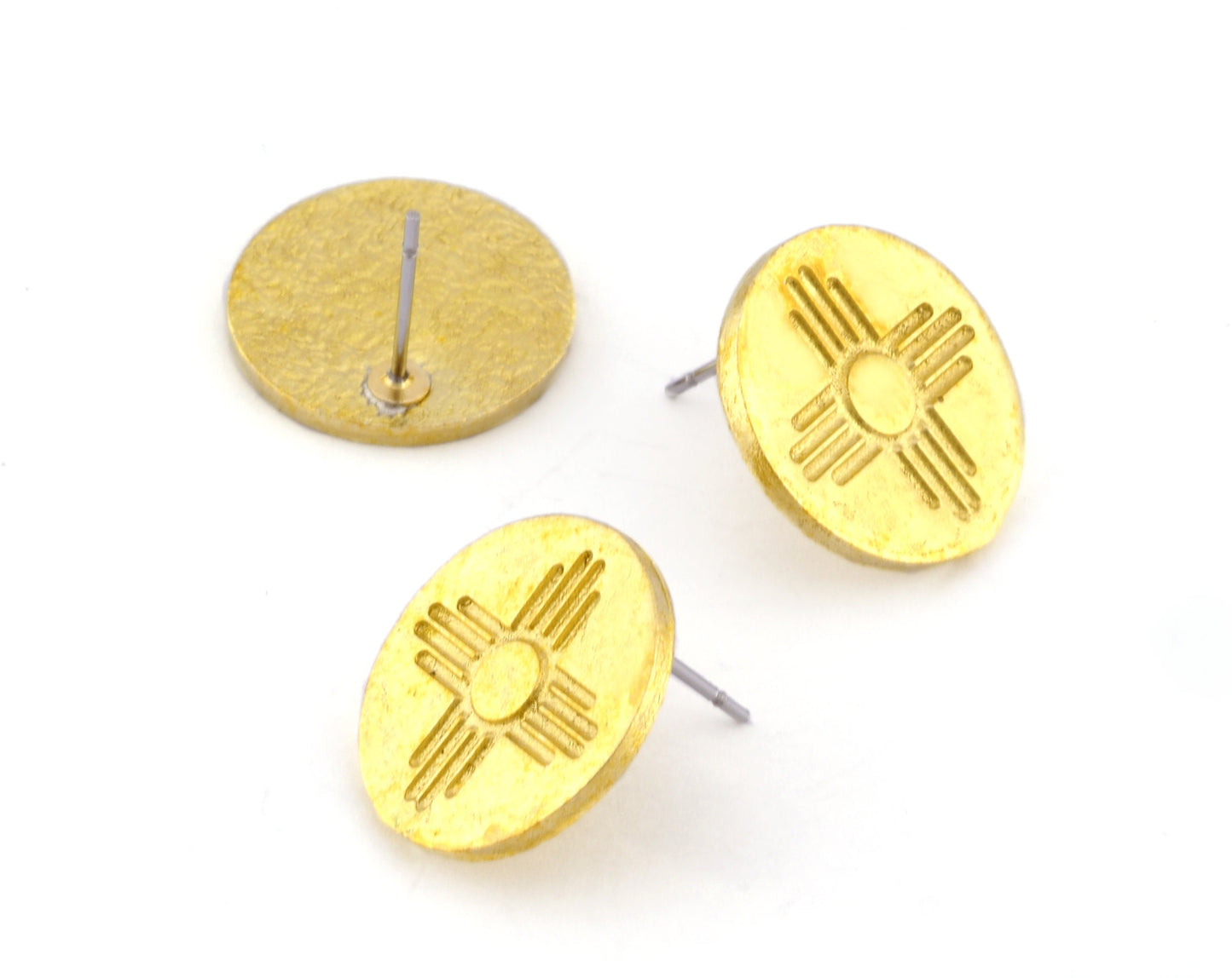 Sun Zia Earring post stud wire base Raw brass - Shiny Silver Plated - Shiny Gold Plated 17mm OZ4982