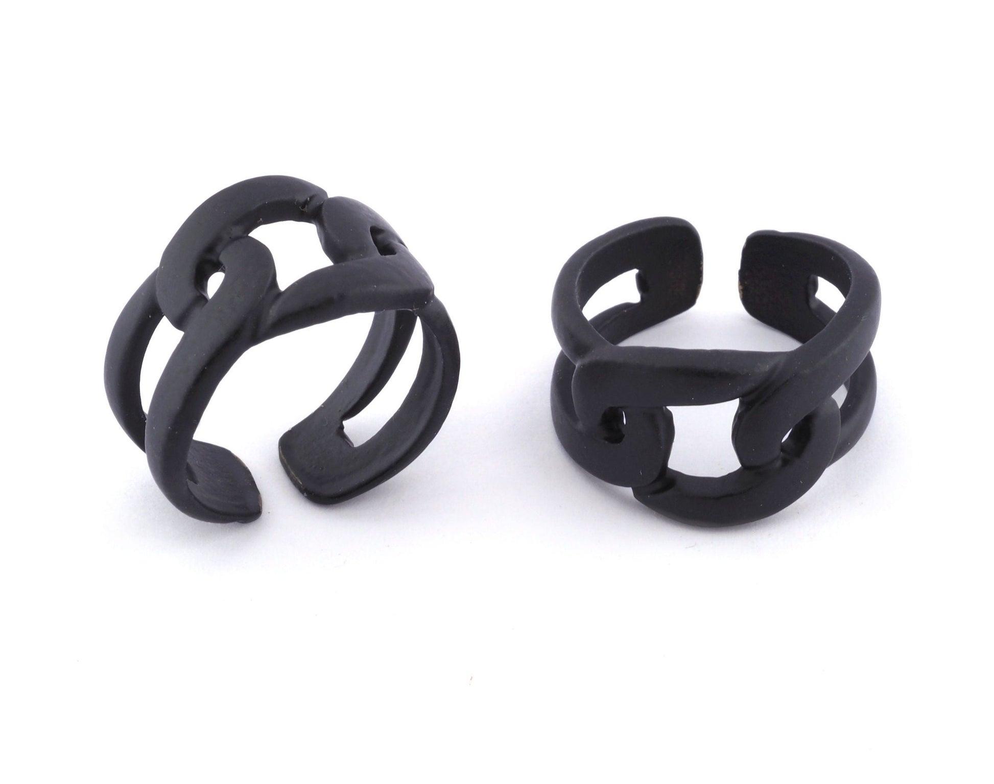 Knot Chain Ring Band Adjustable Black Painted Brass 4027