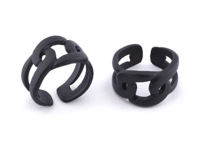 Knot Chain Ring Band Adjustable Black Painted Brass 4027