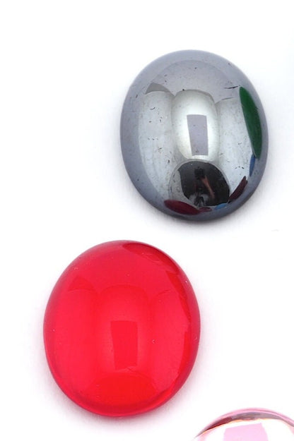 Glass 13x18mm Red Czech Oval Flat Back Cabochons CAB76