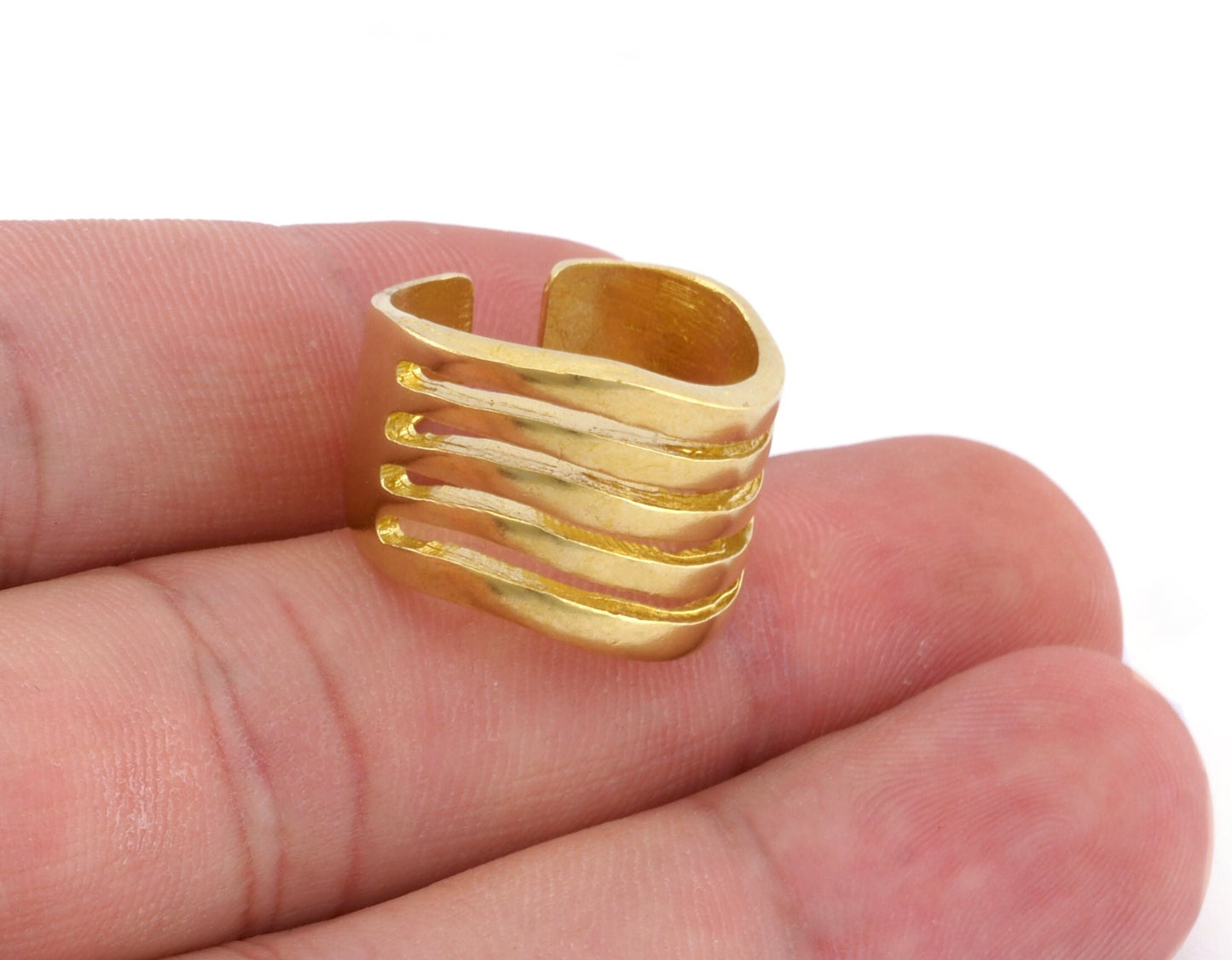 Adjustable Stripes Ring Raw brass (18mm 8US inner size) OZ3366