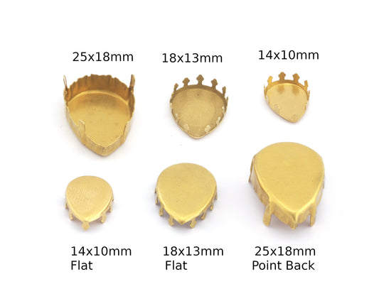 Pear Shape Setting Blank Bezel Raw Brass 25x18, 18x13, 14x10mm Pendant for Drop Gemstone Findings 2195