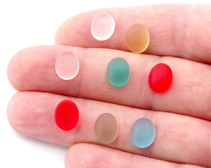 Sea Glass 8x10mm Red Czech Oval Flat Back Cabochons CAB101