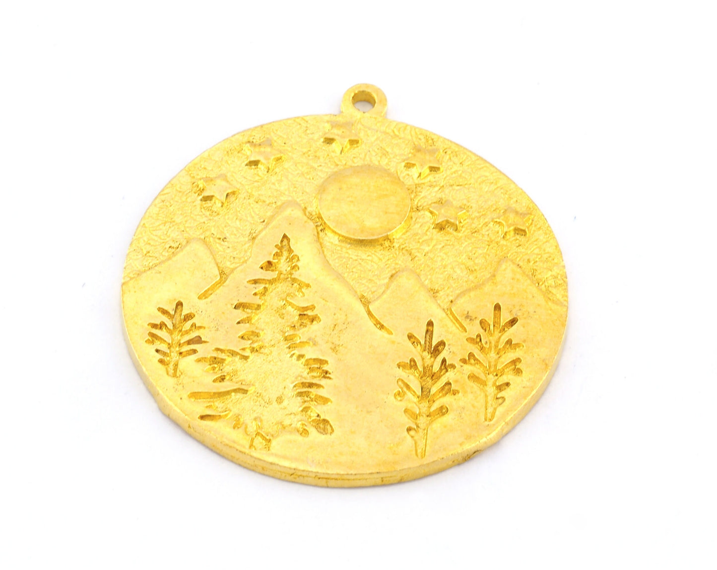 Pine Forest Moon Sun Landscape Tree Charms Pendant Raw Brass - Antique Silver - Shiny Silver - Shiny Gold Plated 34x30mm 5017