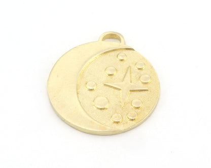 Crescent Star Charms Pendant Raw Brass 27x24mm 5018