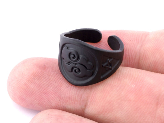 Air Four Elements Symbols Embossment Ring Adjustable Black Painted Brass (6 - 10 US inner size) 4673