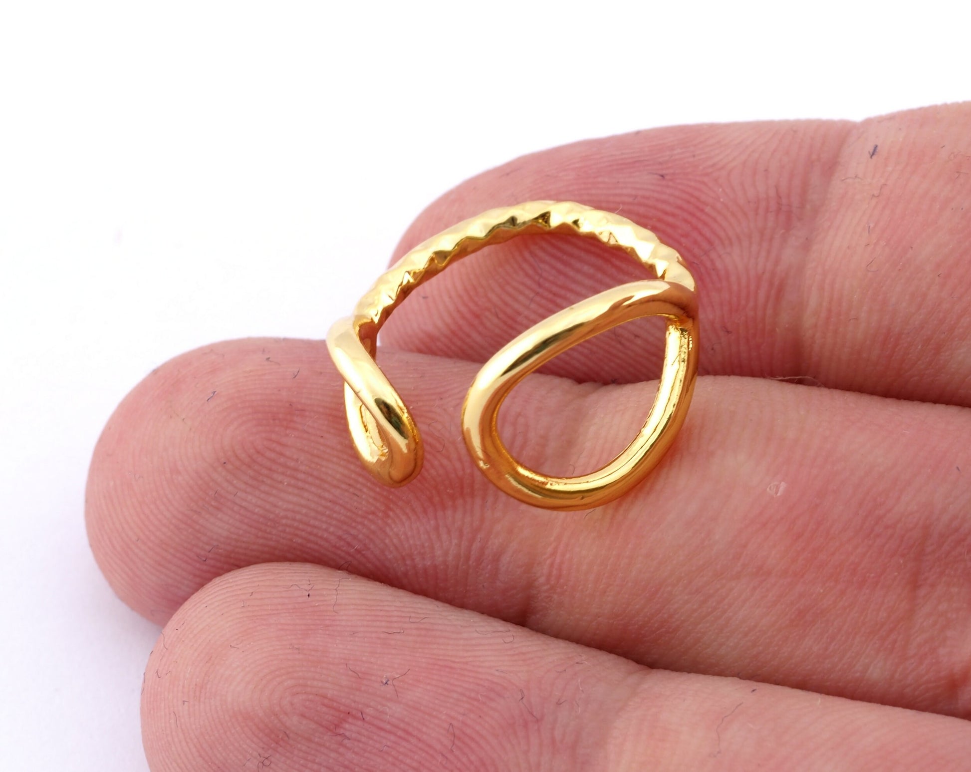 Drop Circles Frames Adjustable Ring Shiny Gold Plated Brass (5US - 8US inner size) 4350