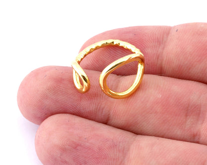 Drop Circles Frames Adjustable Ring Shiny Gold Plated Brass (5US - 8US inner size) 4350