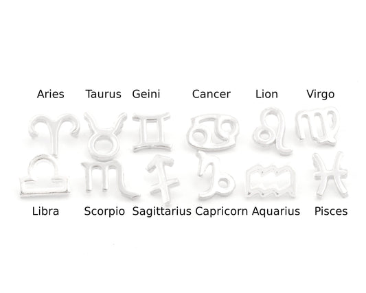 Horoscope Zodiac Symbols Pendant, 10 mm Add on charm Beads Bracelet Necklace Part Shiny Silver Plated Brass 1799
