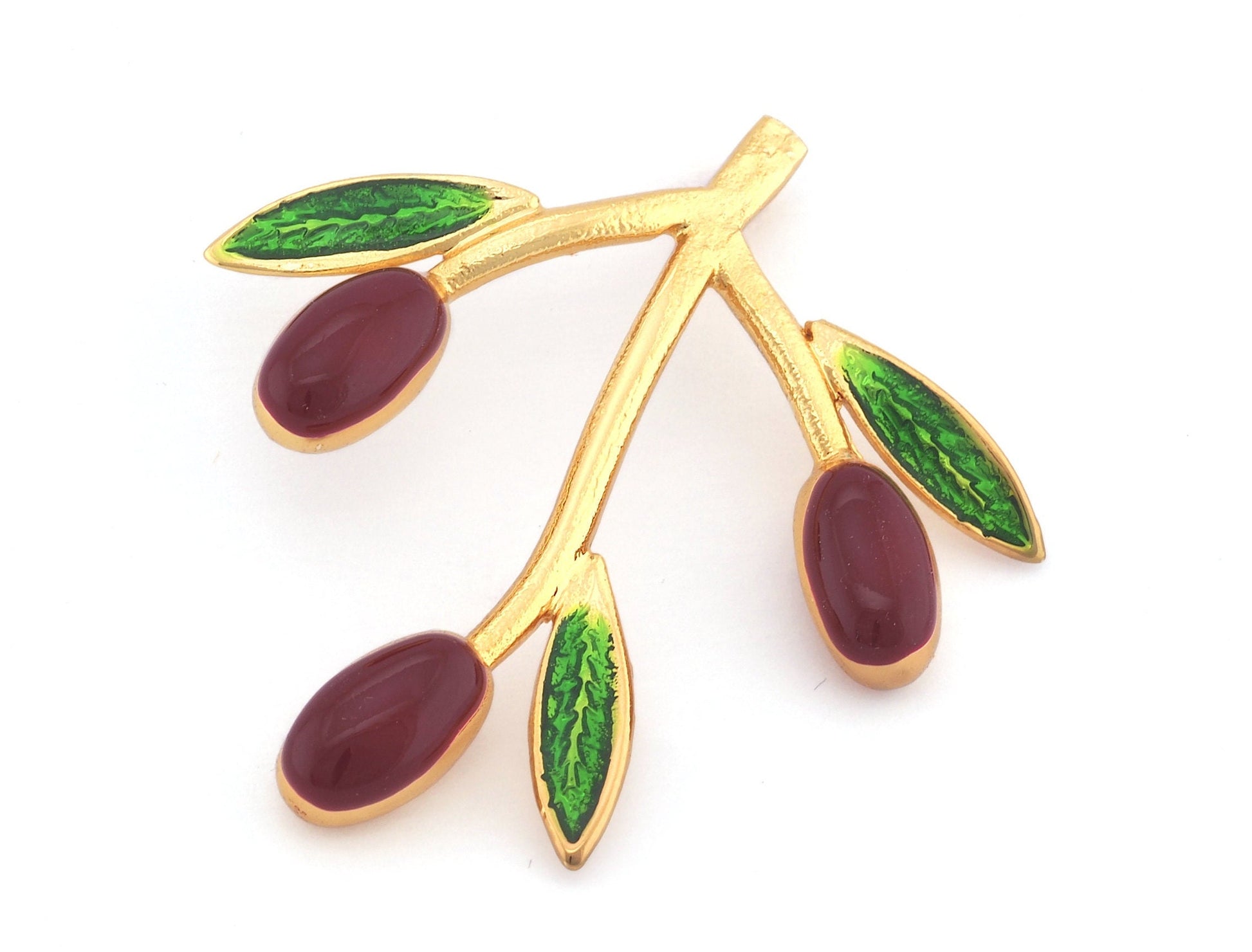 Olives Branch Leaf Charms Pendant Enamel Filled - Shiny Gold Plated Brass - 45x44mm 4937