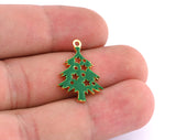 Decorated Tree Pine Charms Pendant Enamel filled - Shiny Gold Plated Brass 25x18mm 1.5 mm 1 hole chams 4868