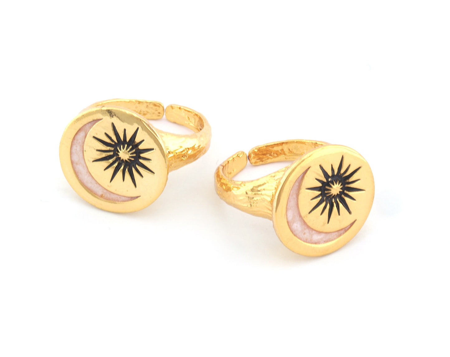 Crescent Stars Adjustable Ring Enamel Filled - Shiny Gold Plated (6US - 9US inner size) 4907