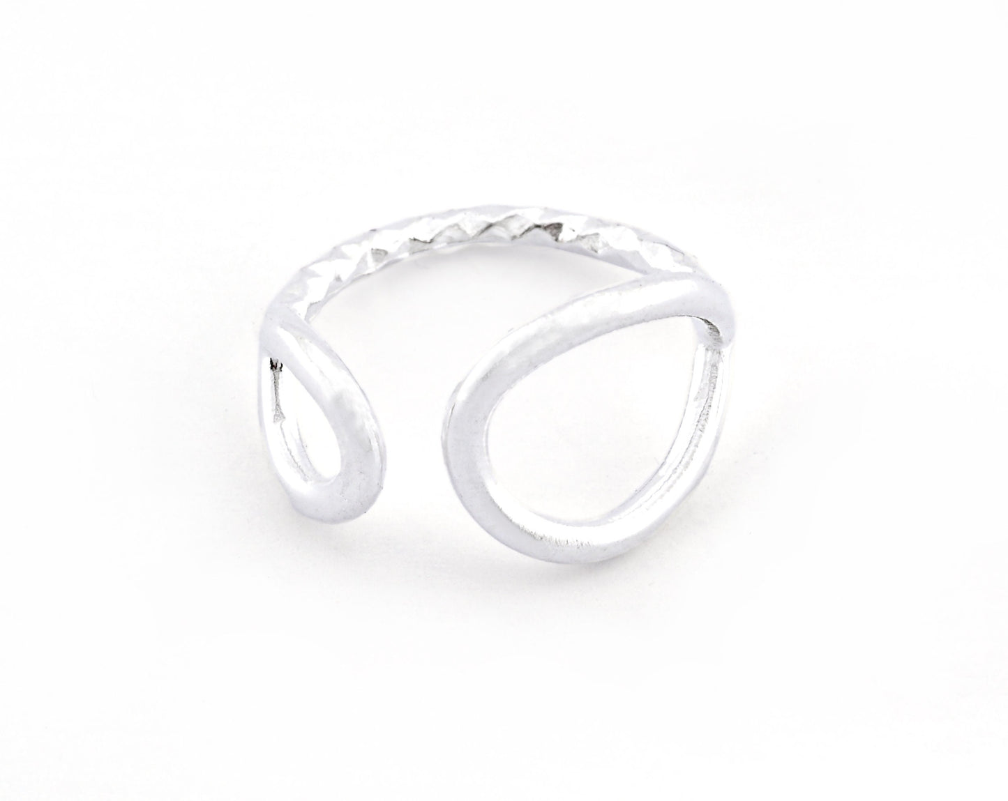 Drop Circles Frames Adjustable Ring Shiny Silver Plated Brass (5US - 8US inner size) 4350